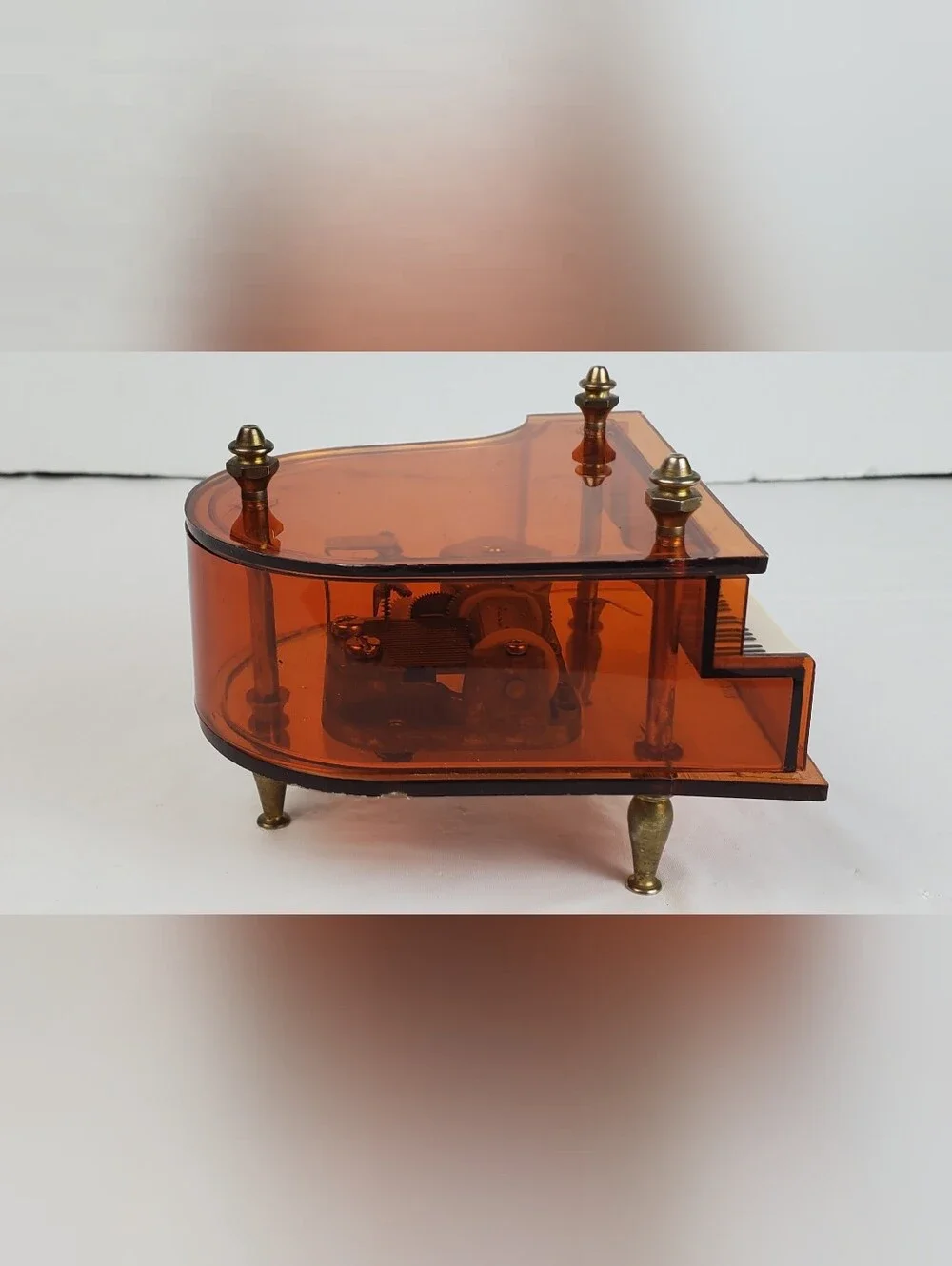 Sanyo Japan VTG Amber Lucite Grand Piano Music Box You Light Up My Life - WORKS